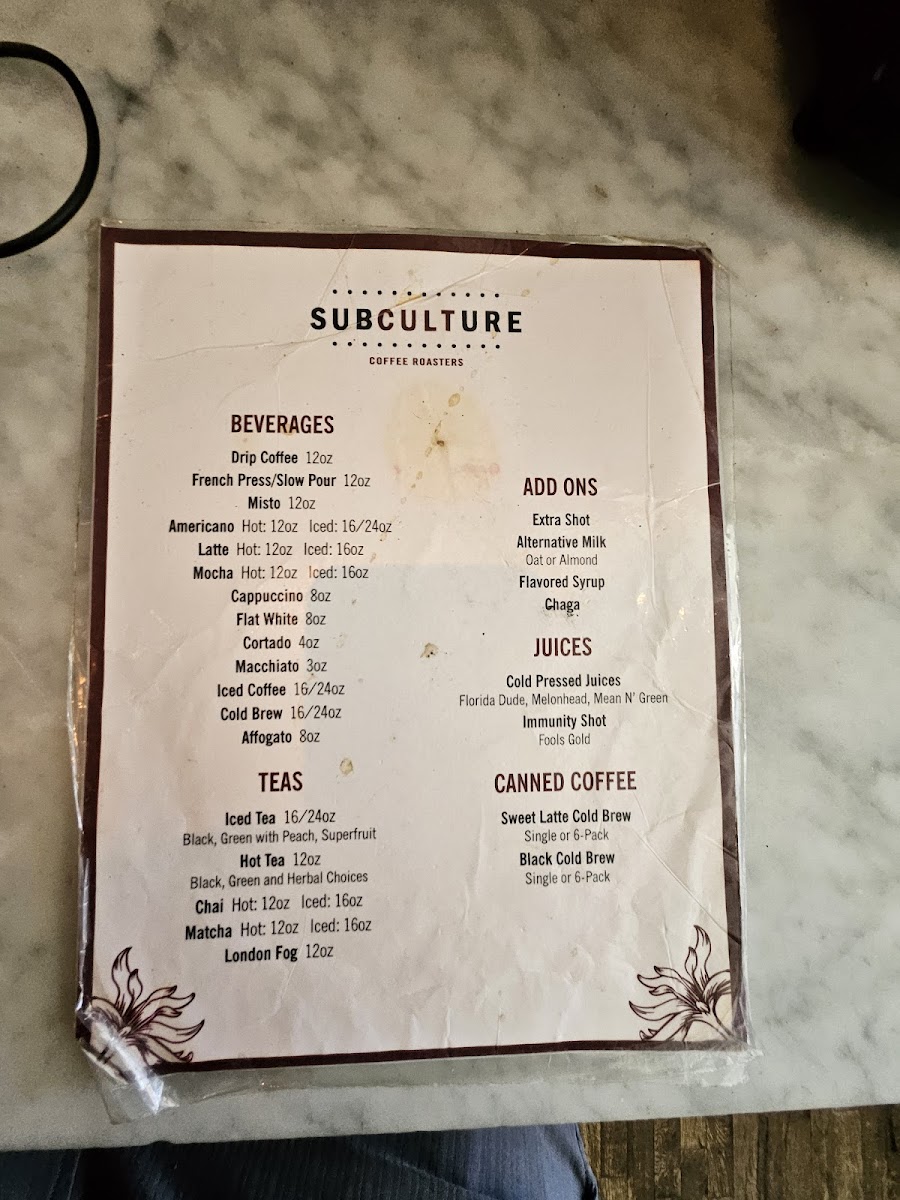 Subculture Coffee Menu - Image 3